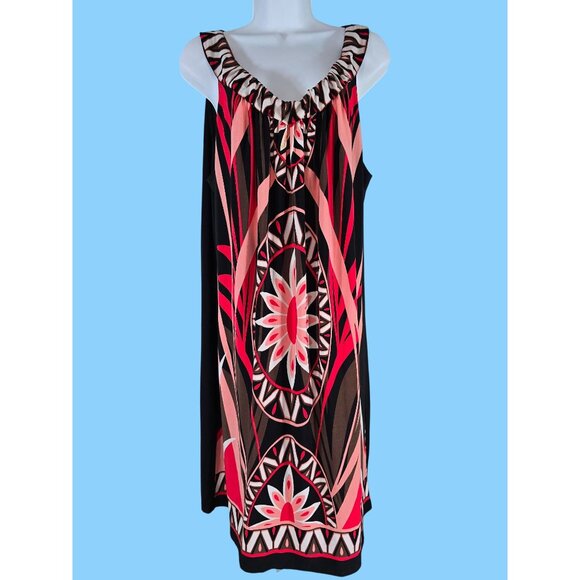 Cato Size XL Red Pink Brown White Aztec Design Sleeveless Knee Length Dress - Picture 1 of 6